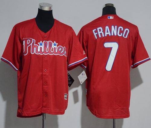 Phillies #7 Maikel Franco Red Cool Base Stitched Youth MLB Jersey - Click Image to Close